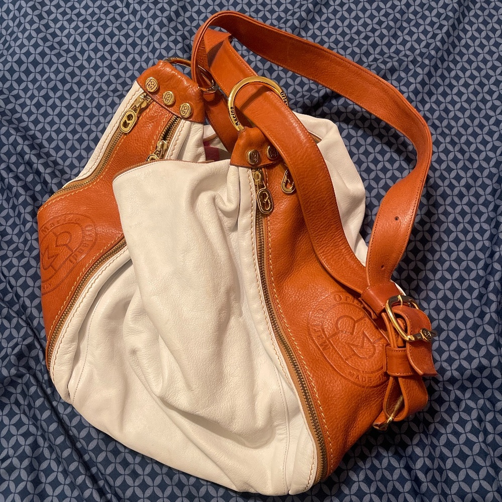 Marino Orlandi Embossed Italian Leather  Extra Large Backpack Sling Bag White